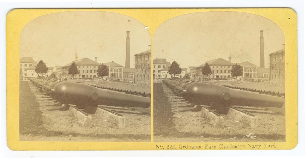 G3030~ MASSACHUSETTS–Charlestown Navy Yd Ordinance Park 1860s Stereoview Kilburn