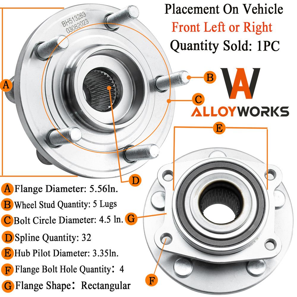 513263 Front Wheel Bearing Hub for 2007-2014 Dodge Avenger Chrysler 200 Sebring