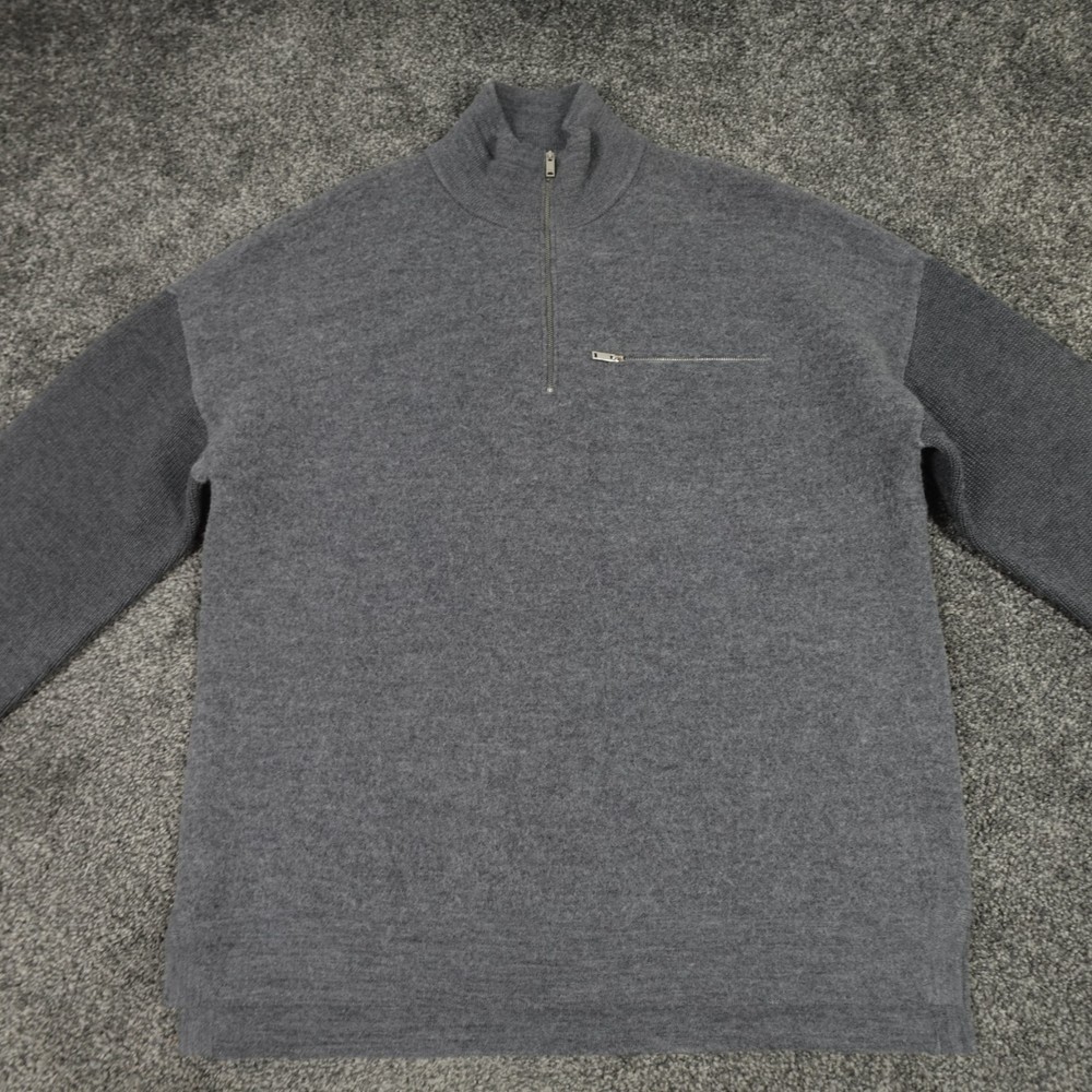 Reiss Wool Jumper Grey Chunky Knit 1/4 Zip Men's Size Medium Plaza