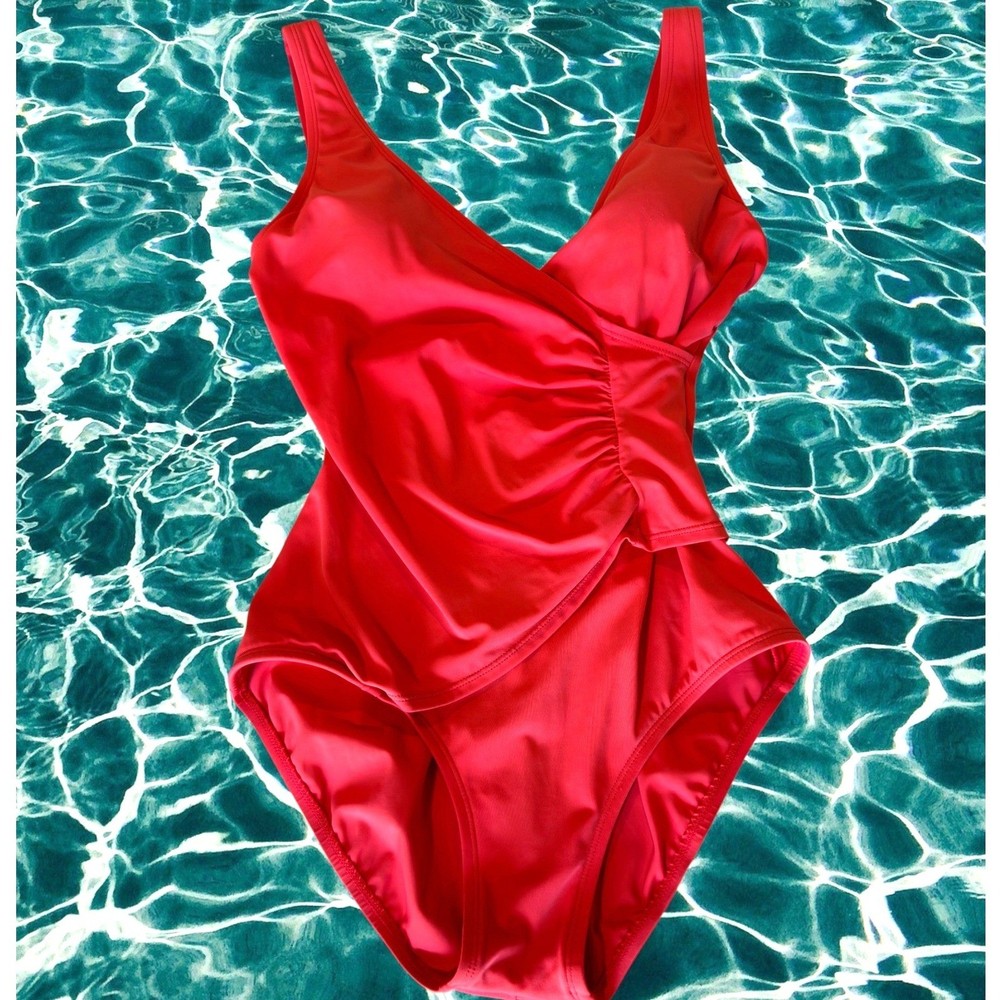 Jantzen Swimsuit Women's Large Coral One Piece Slimming Ruched Full Built‑In Bra
