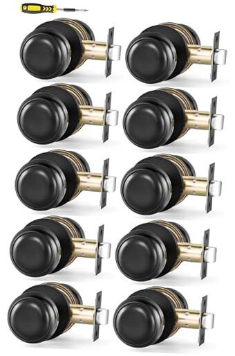 Round Passage Door Knob(Non-Locking Knobs), Keyless Doorknobs 10 Pack Black