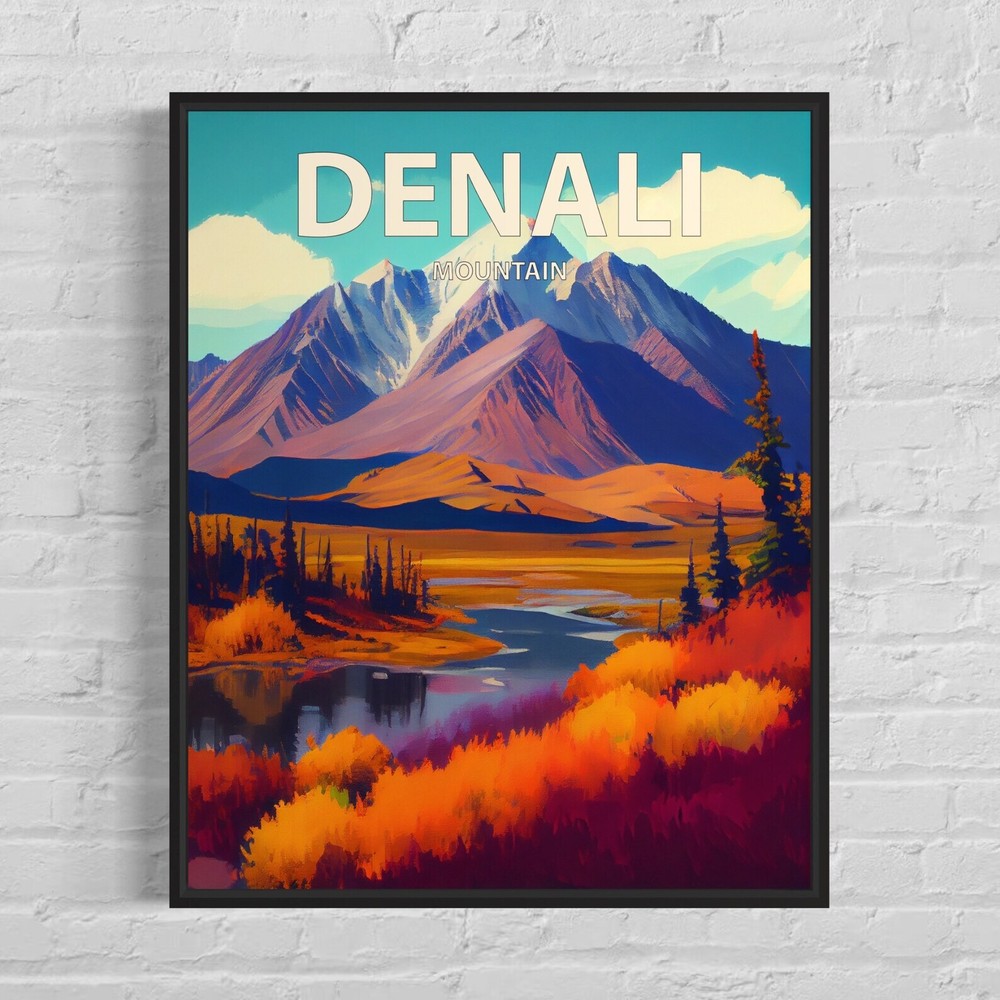 Denali Mountain Retro Art Print Denali Mountain Wall Art Painting Denali