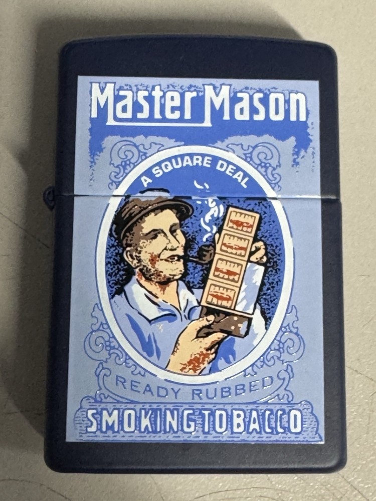 Zippo 2000 Master Mason Tobacco Tin Series Blue Matte Lighter Unfired N Box D466