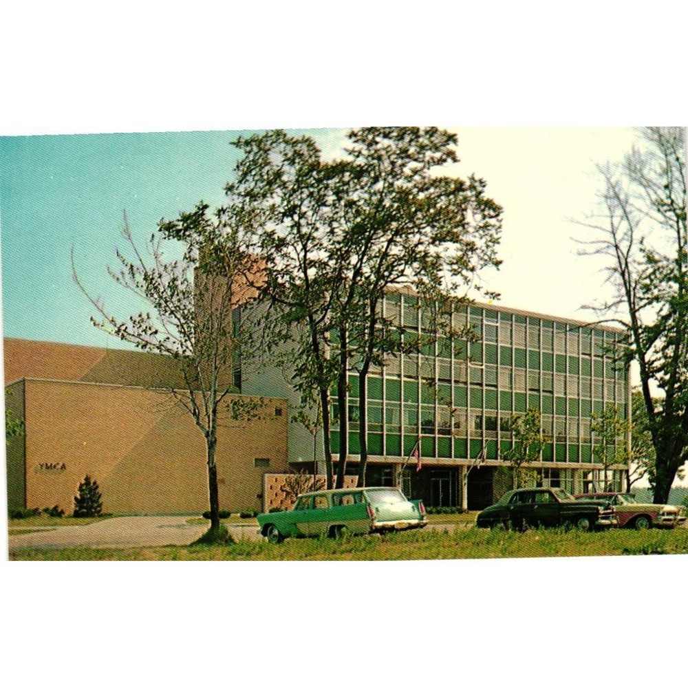 Vintage Port Huron MI YMCA Building Postcard Lusterchrome St Clair River View