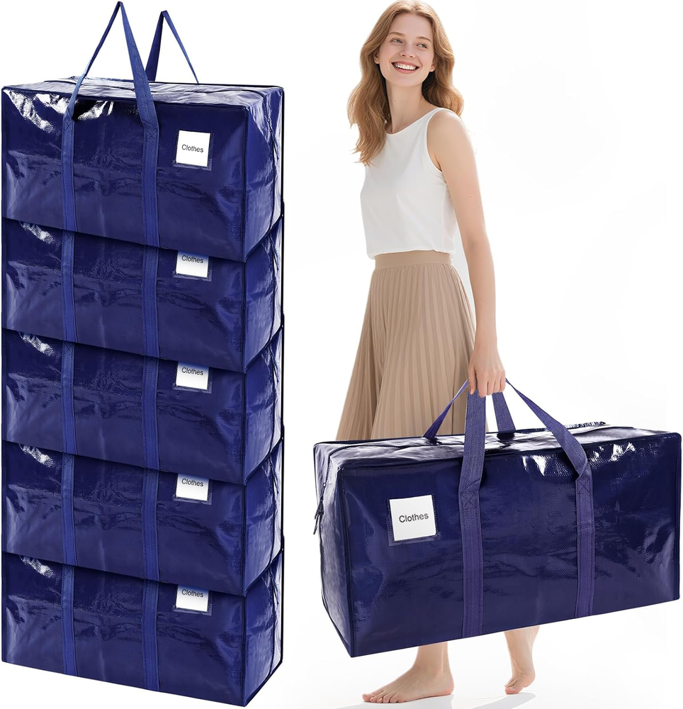 6 Pack Extra Large Moving Bags with Reinforced Handles, Heavy-Duty Storage Tote