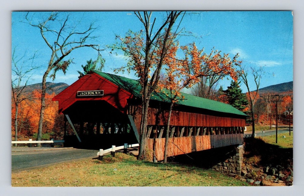 White Mountain NH- New Hampshire, The Jackson Covered Bridge, Vintage Postcard