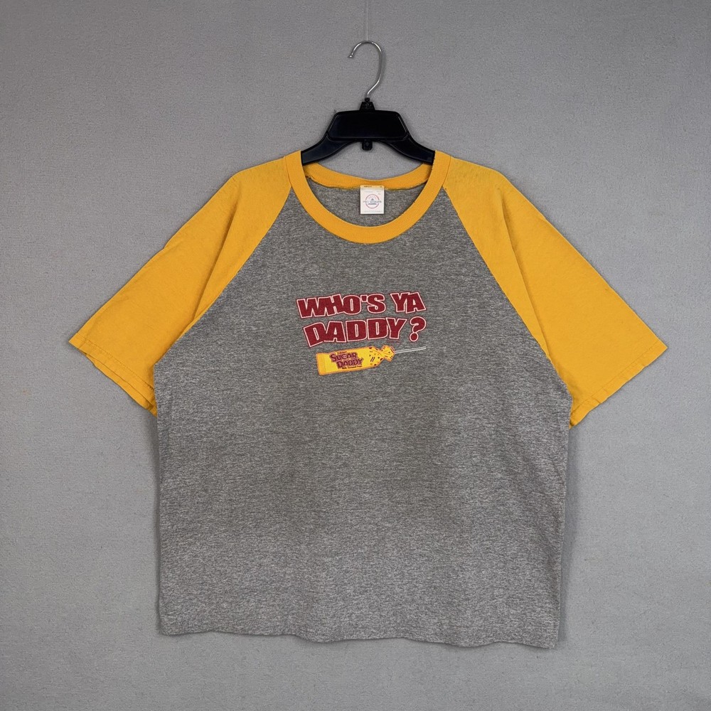 Vintage Sugar Daddy Shirt Mens XL Gray Yellow Candy Who's Ya Daddy Graphic Promo