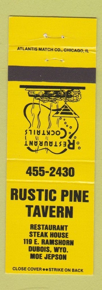 Matchbook Cover - Rustic Pine Tavern Dubois WY YELLOW