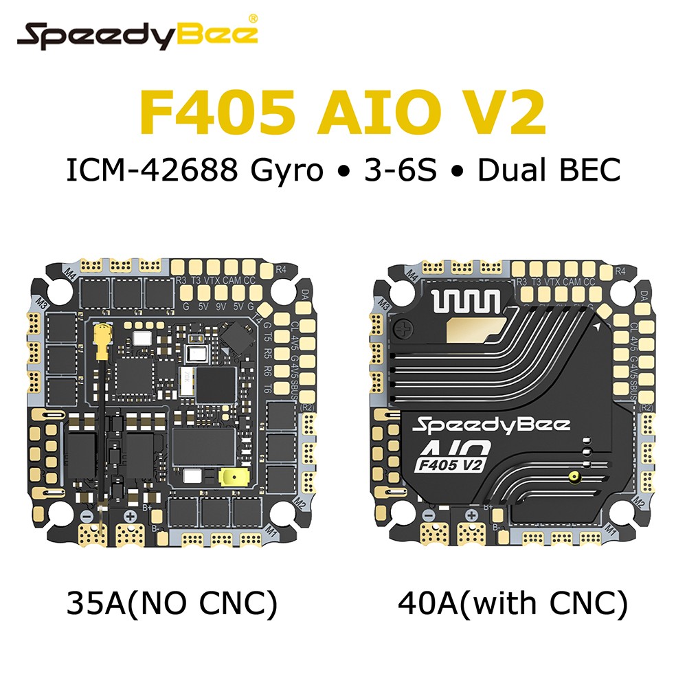 SpeedyBee F405 AIO V2 Flight Controller 35A 40A ESC 2IN1 ICM-42688 Gyro Dual BEC