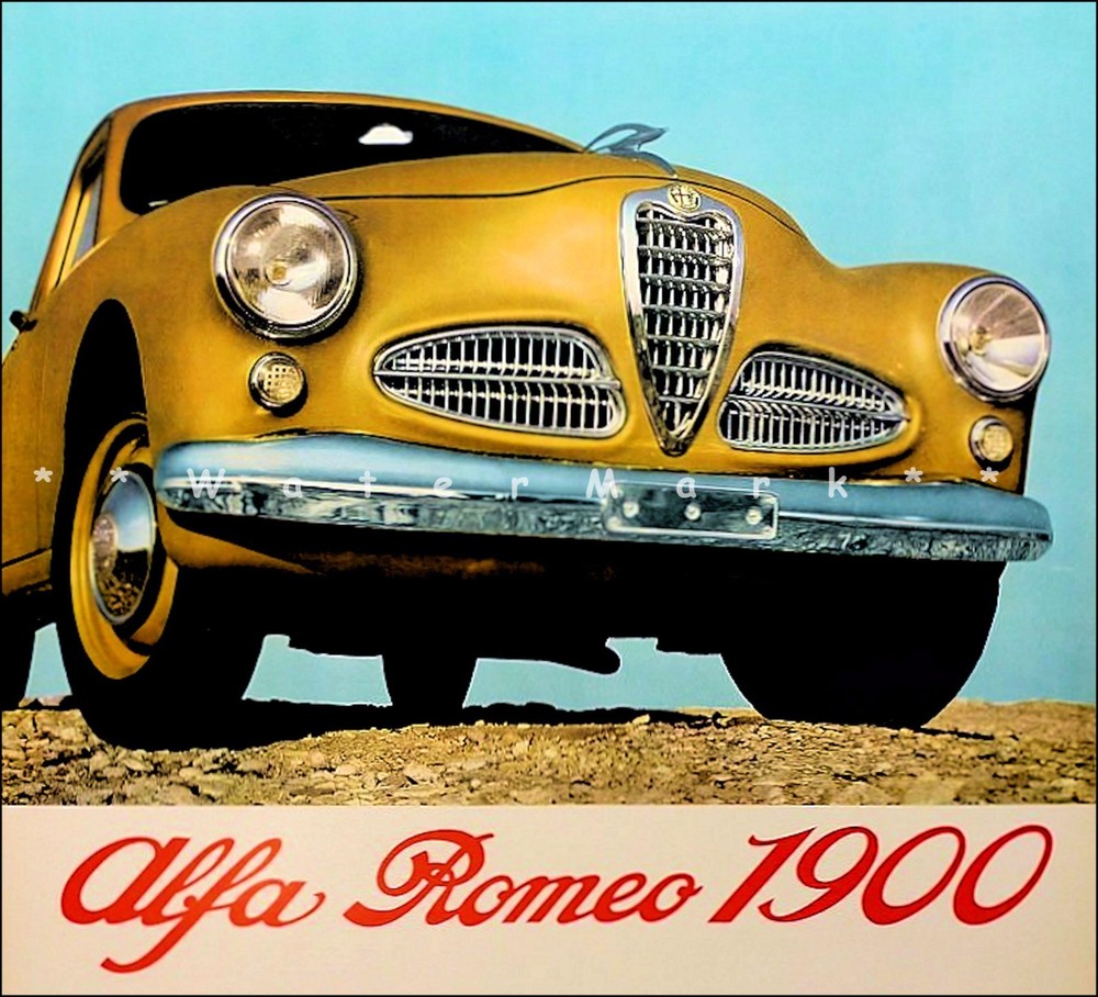 Alfa Romeo 1900 Vintage Classic Italian Car Poster Wall Art