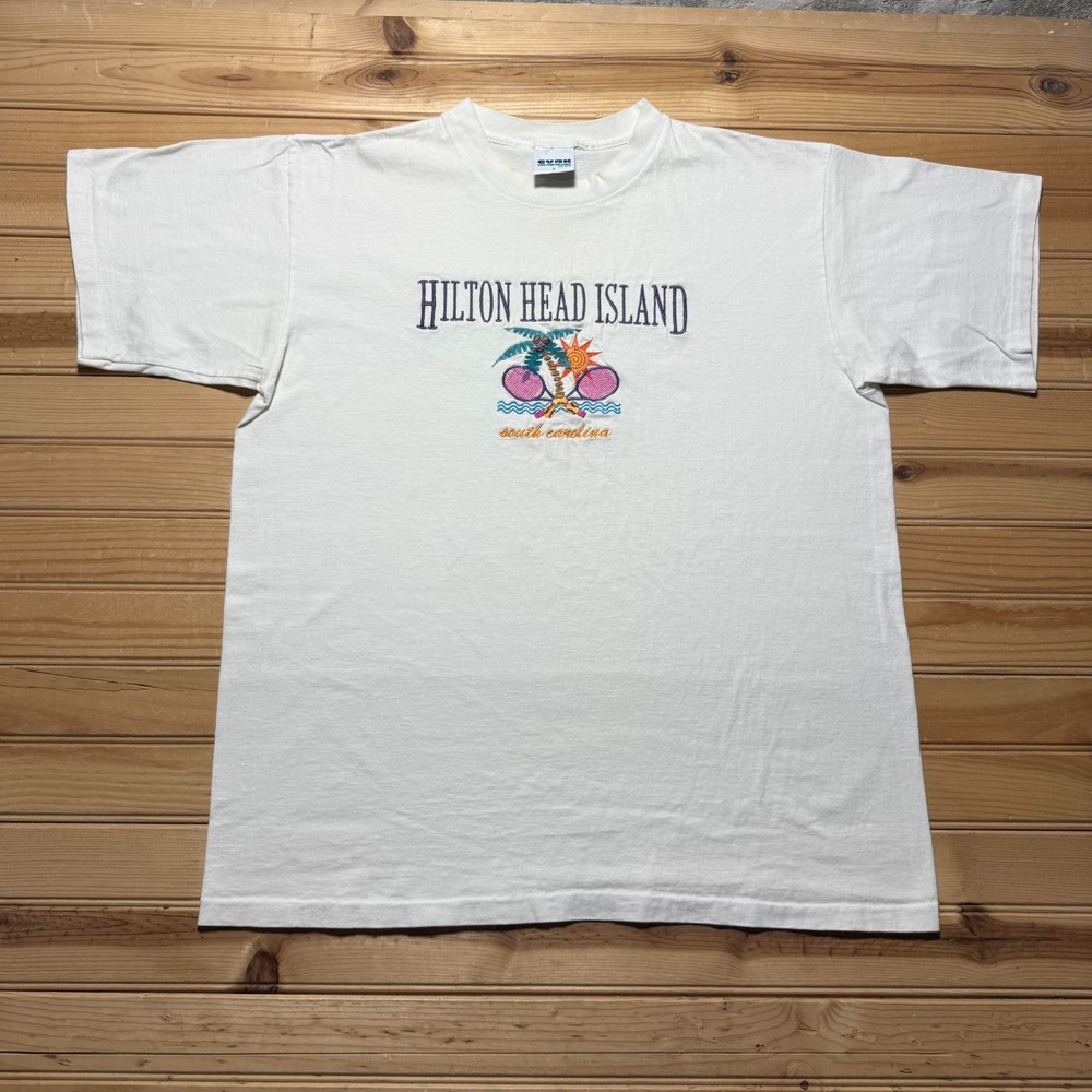 Vintage 90s Hilton Head Island South Carolina Embroidered Graphic T-Shirt Large