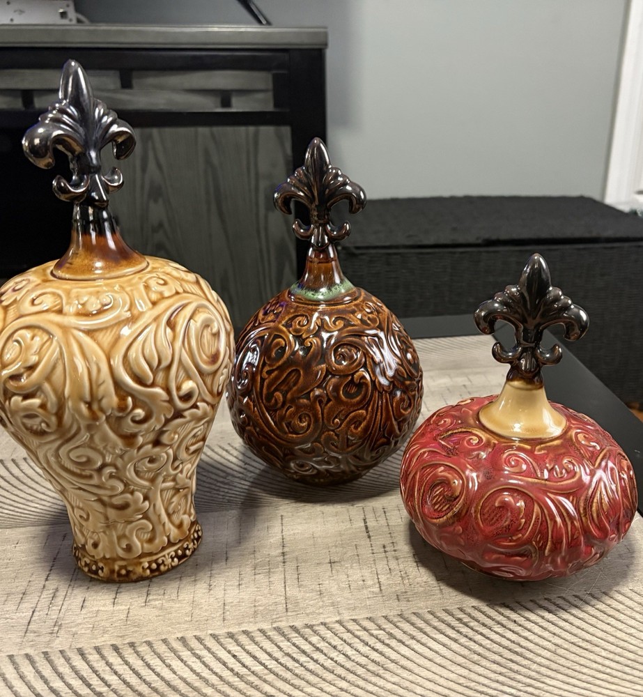 three Home Interiors Vintage Fleur de Lis contemporary table accents.