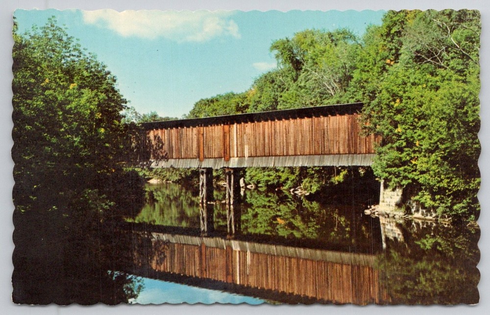 Hillsboro NH Covered Railroad Bridge Contoocook River Vintage Postcard