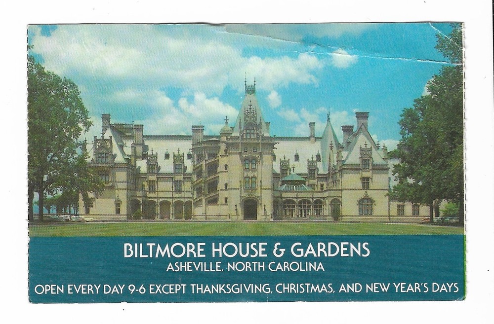 DELUXE Biltmore House & Gardens Ashville North Carolina Ticket Stub! NC