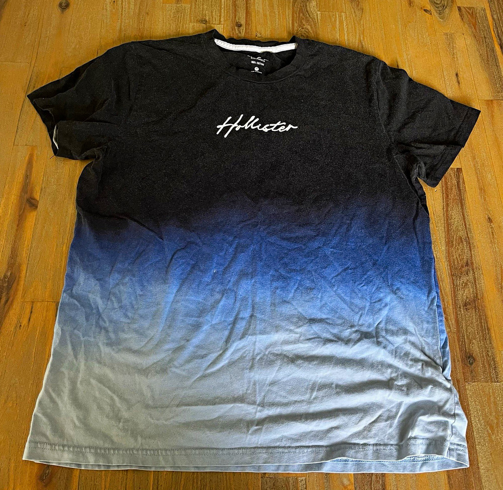 Hollister Men's M Gradient Black Blue Gray Logo Crew Neck Short Sleeve Tee