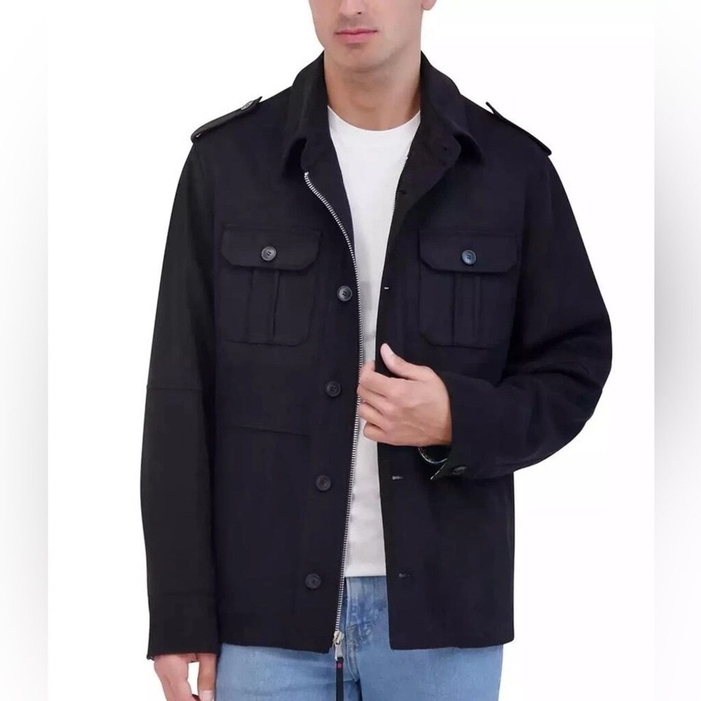 Robert Graham Men's Faux Suede Utility Overshirt Jacket in Black New With Tags