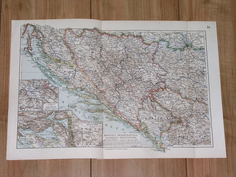 1912 Antique Map Of Dalmatia Bosnia Herzegovina Croatia Serbia Montenegro Kotor