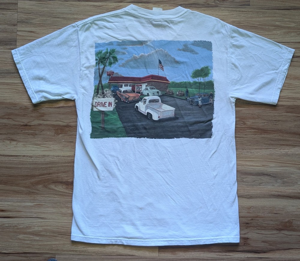 Vtg In-N-Out Burger Shirt Mens M Hanes Beefy White Classic Cars Drive In 90s Y2K