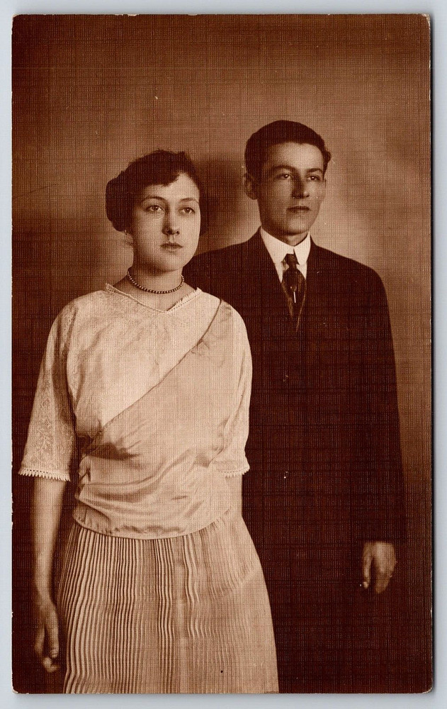 Vintage Old Antique Postcard Photo Picture Image Young Woman Man Couple