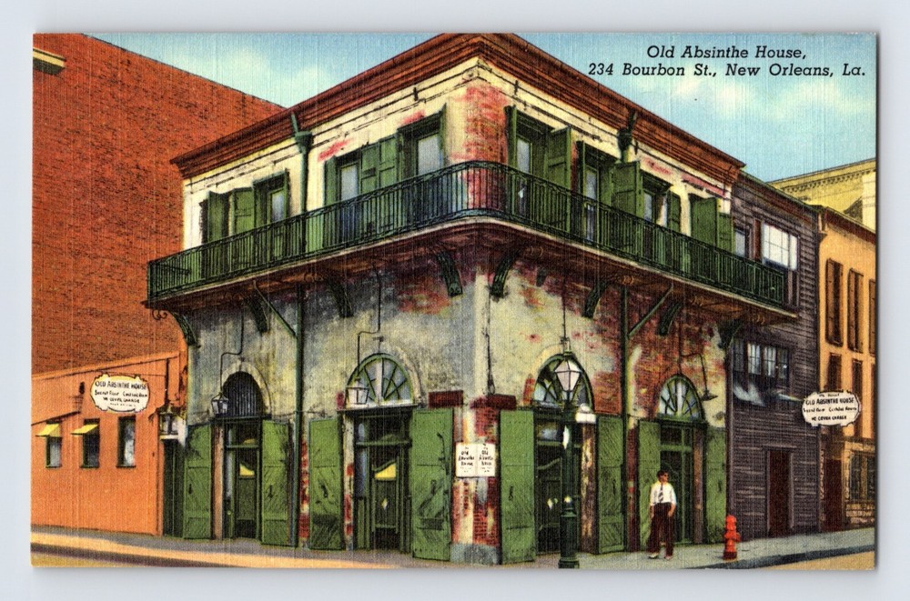 Postcard Louisiana New Orleans LA Old Absinthe House Bourbon Street 1940s Linen-image