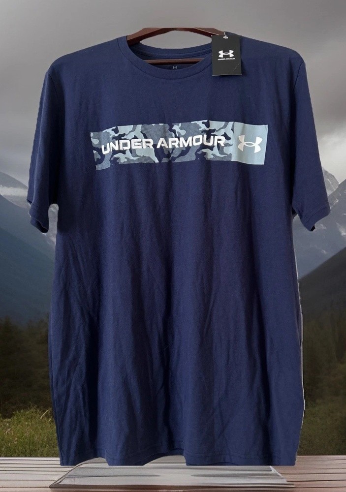 Under Armour Short Sleeve Camo Chest Stripe Men's XL Tee T-Shirt Blue New