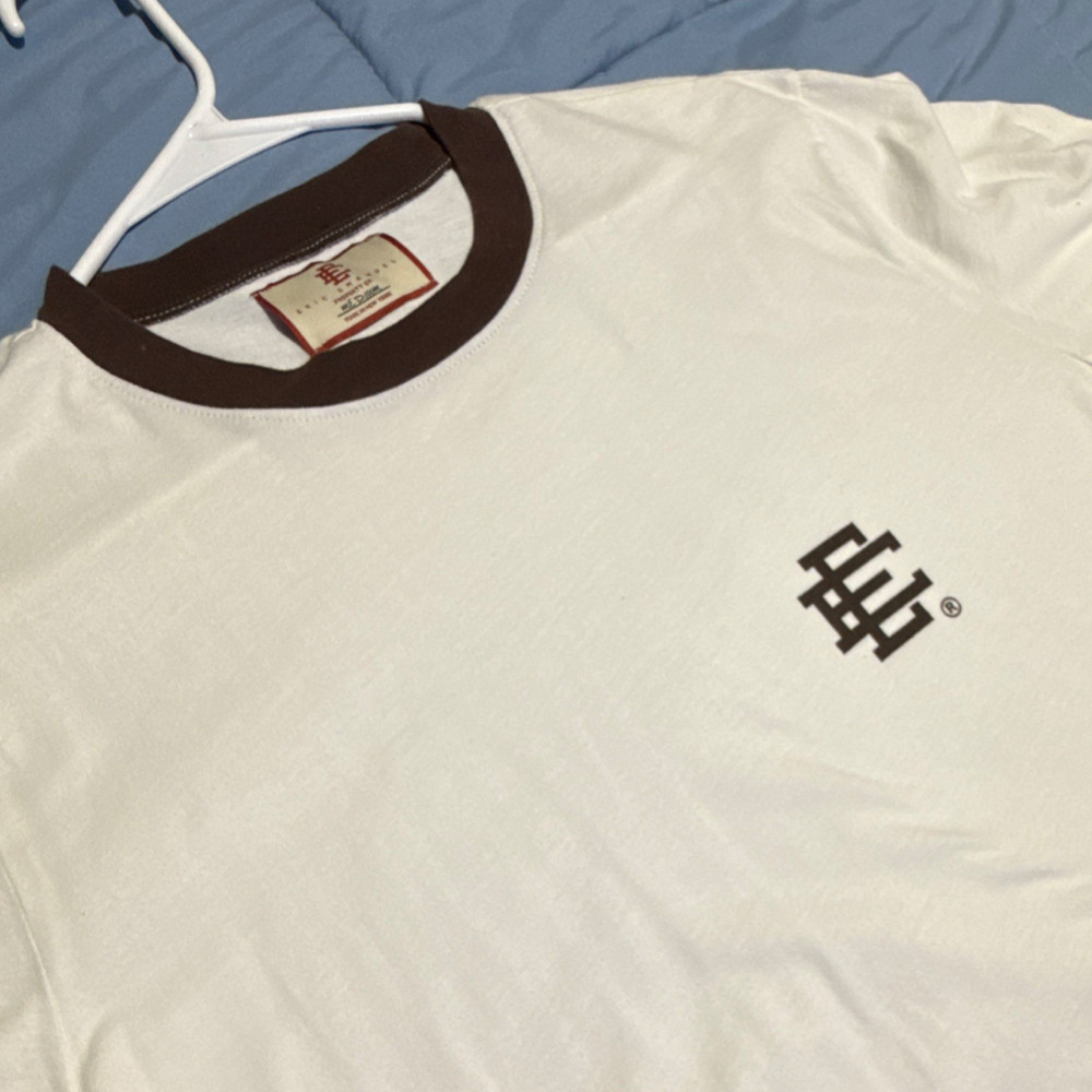 Eric Emanuel Men’s White Brown Logo Crew Neck Short Sleeve T-Shirt Size M