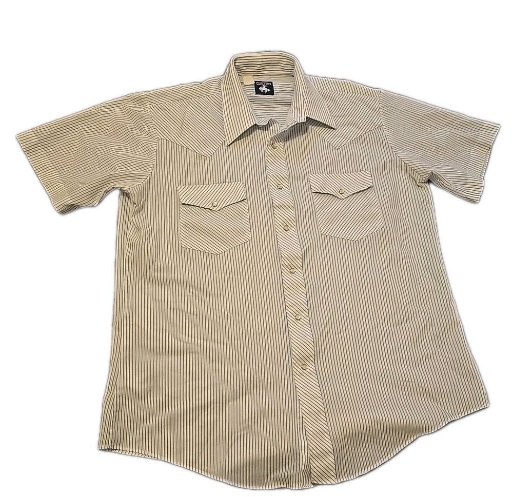 Vtg Chute Western Shirt Mens Large Pearl Snap Striped Blue White Cowboy 90s L
