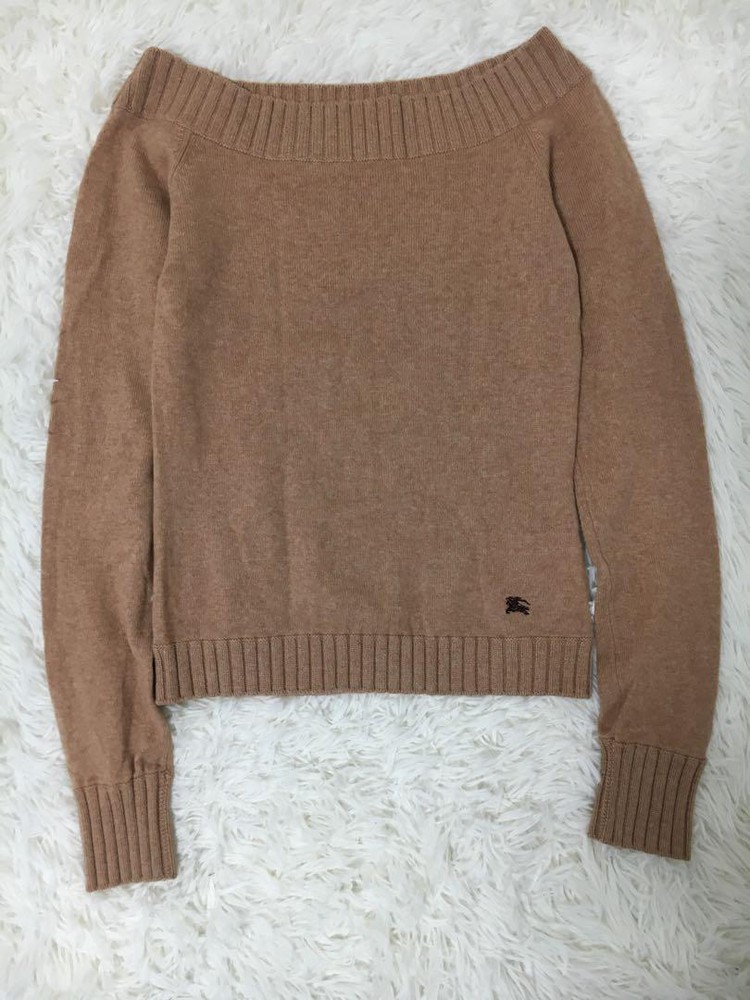 Burberry Blue Label Off Shoulder Knit Sweater Wool Cashmere Blend M Brown