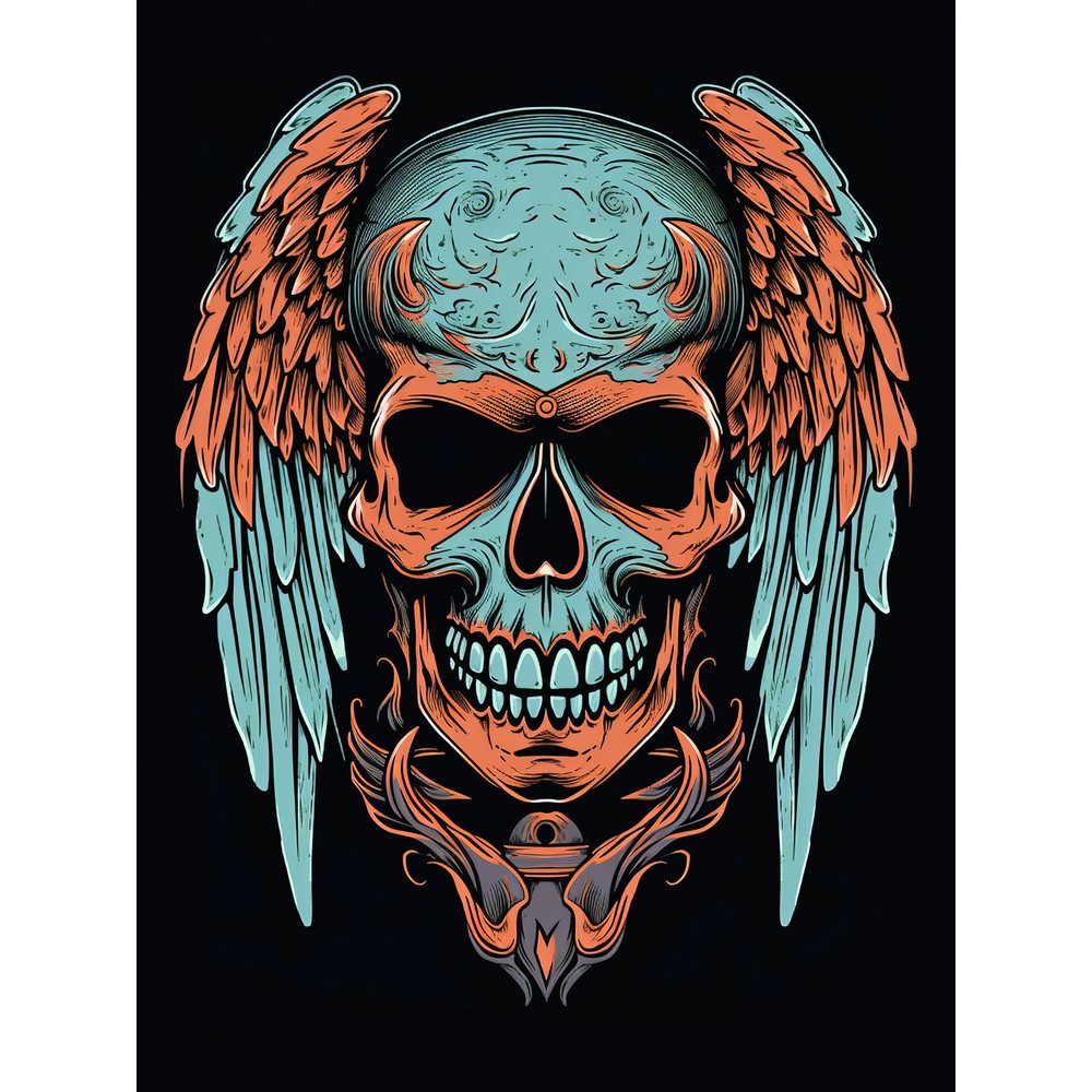 Skull Wings Old School USA Tattoo Rockabilly Americana 50s Wall Art Print 18X24