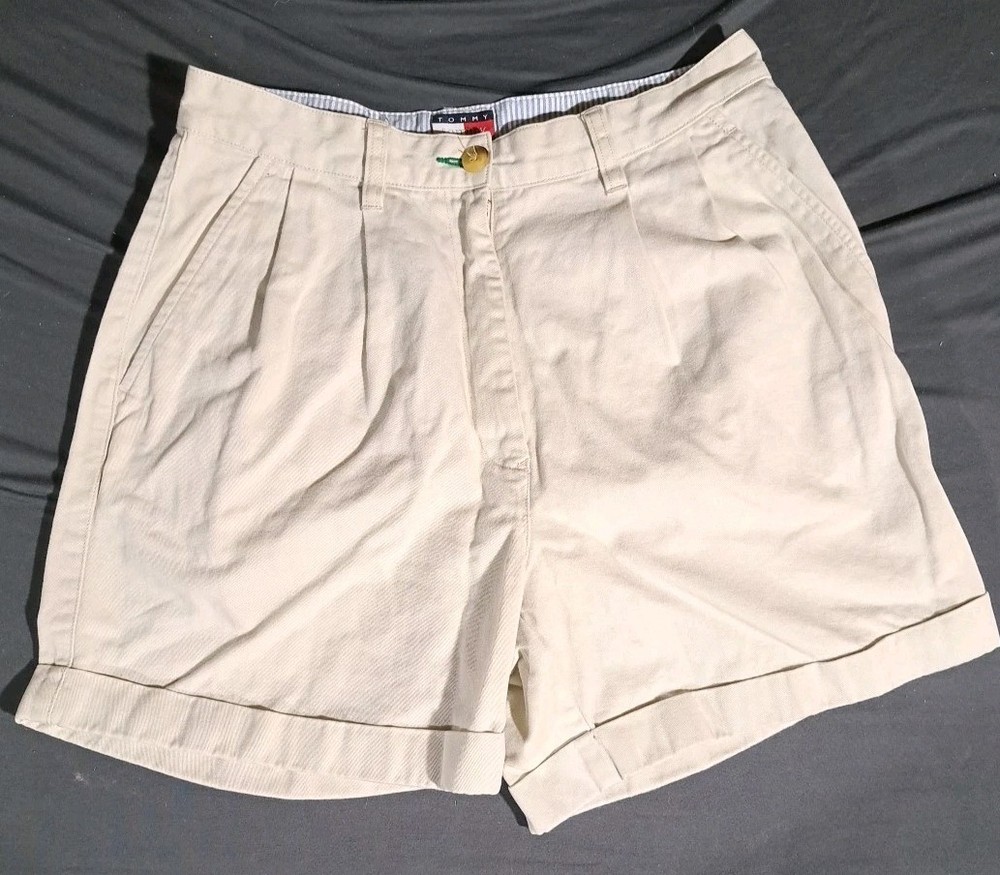 Tommy Hilfiger Golf Mens 10 30” Waist Khaki Beige Pleated Chino Shorts Cotton