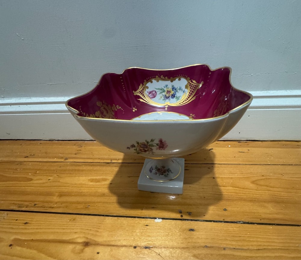 VINTAGE LIMOGES FRANCE FLORAL PORCELAIN CENTERPIECE PEDESTAL BOWL SEVRES STYLE