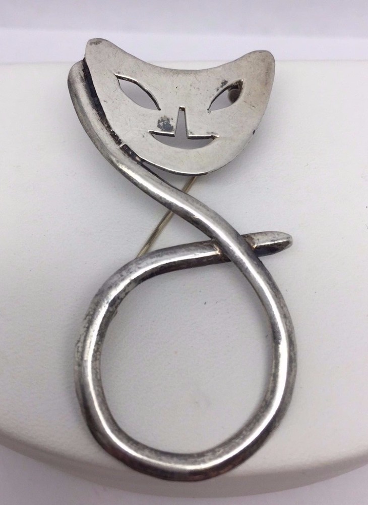 ABSTRACT CAT STERLING SILVER BROOCH PIN-image