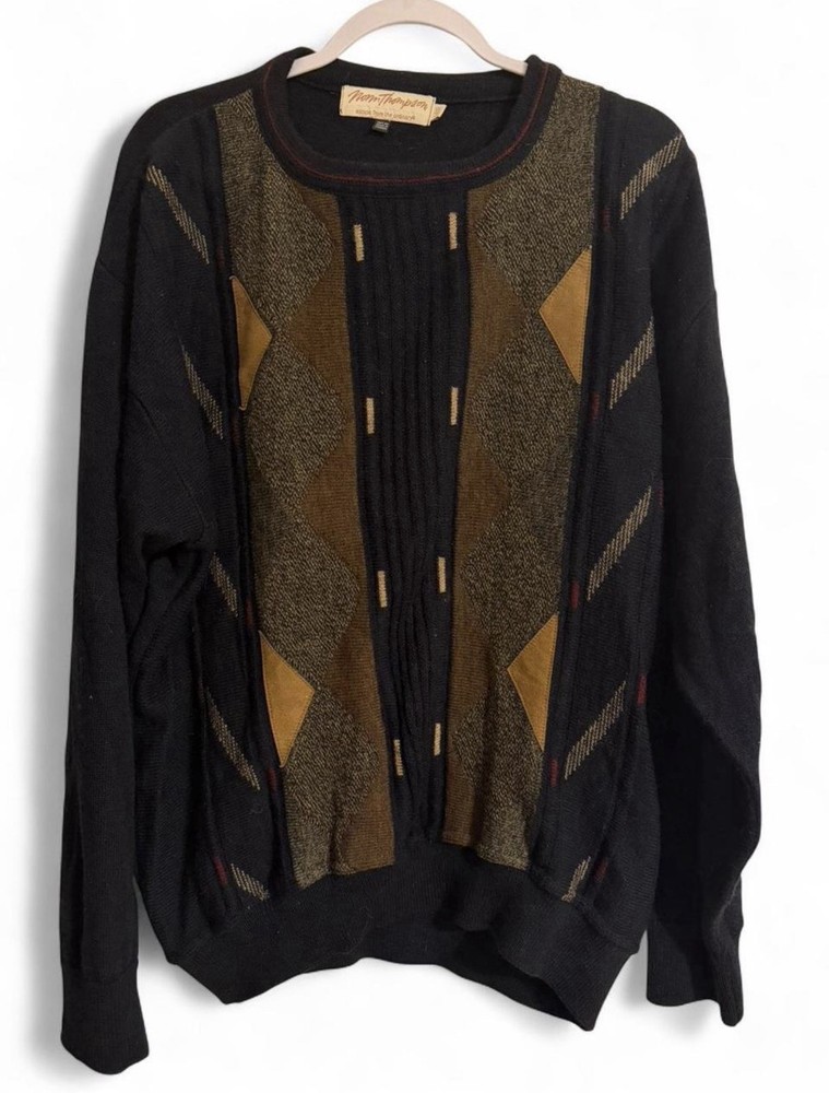 Vintage 90s 3D Knit Norm Thompson Sweater Coogi Style Dadcore Men's Large