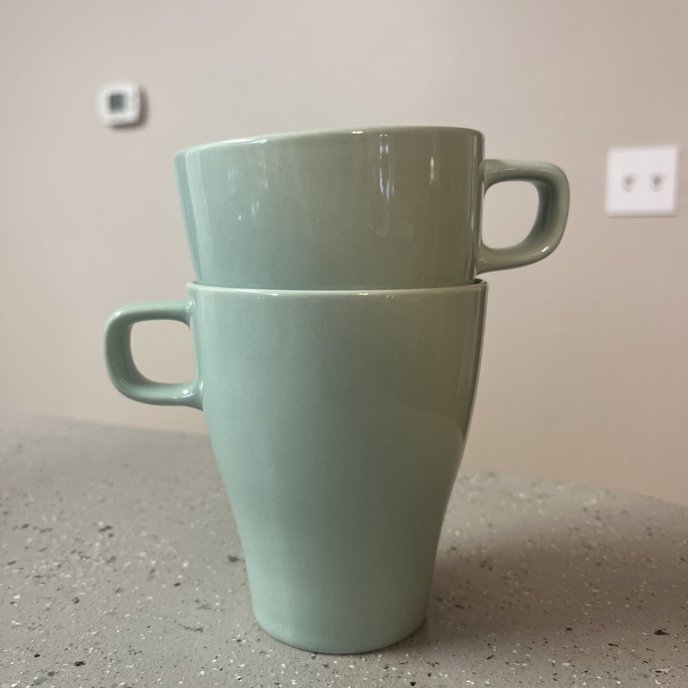 2 Ikea Fargrik Mugs Seafoam Green Stackable 8 Ounces