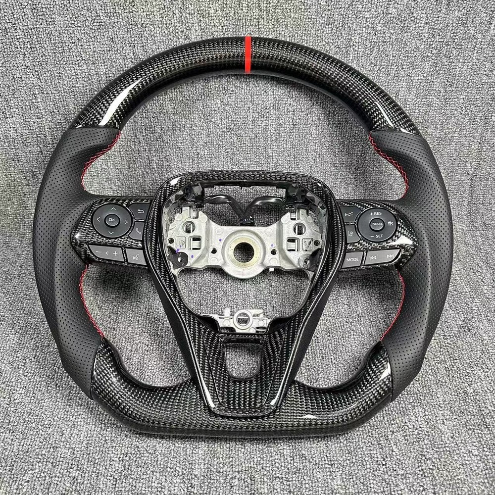 Leather Real Carbon Fiber Steering Wheel for Toyota Corolla RAV4 18-24 W/ Button