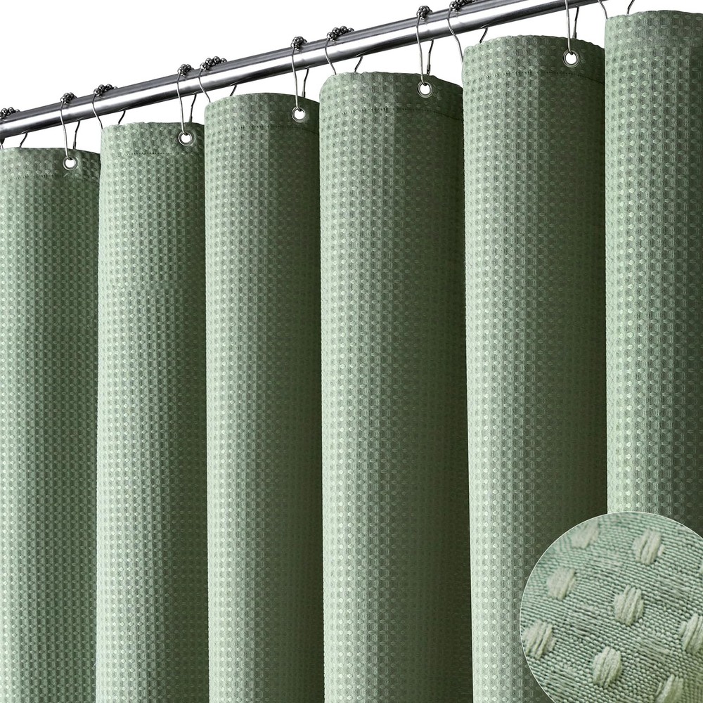 Sage Green Shower Curtain - Waffle Textured Heavy Duty Thick Fabric Shower Cu...