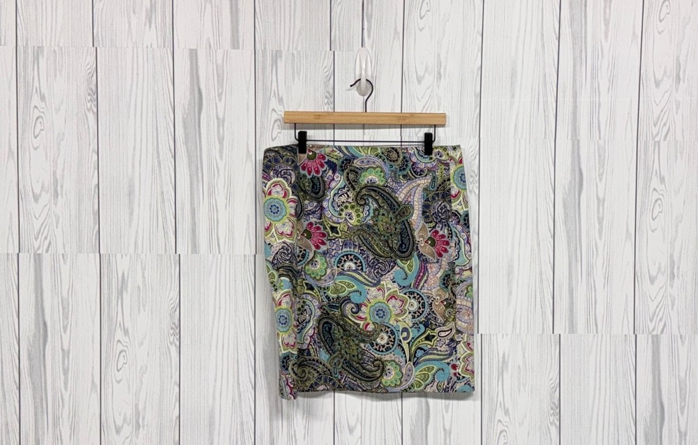 Talbots skirt womens size 12 pencil paisley blue high rise knee length
