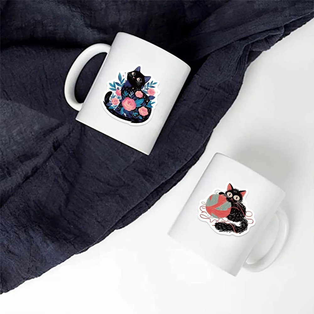 50pcs Cute Black Cat Stickers Aesthetic Scrapbooking Materials Diary Decorating