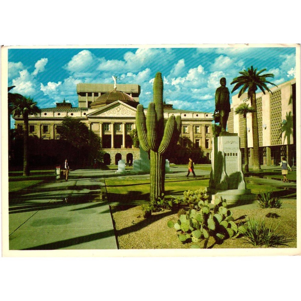 VTG Arizona State Capitol Phoenix Postcard Petley Plastichrome Saguaro Cactus