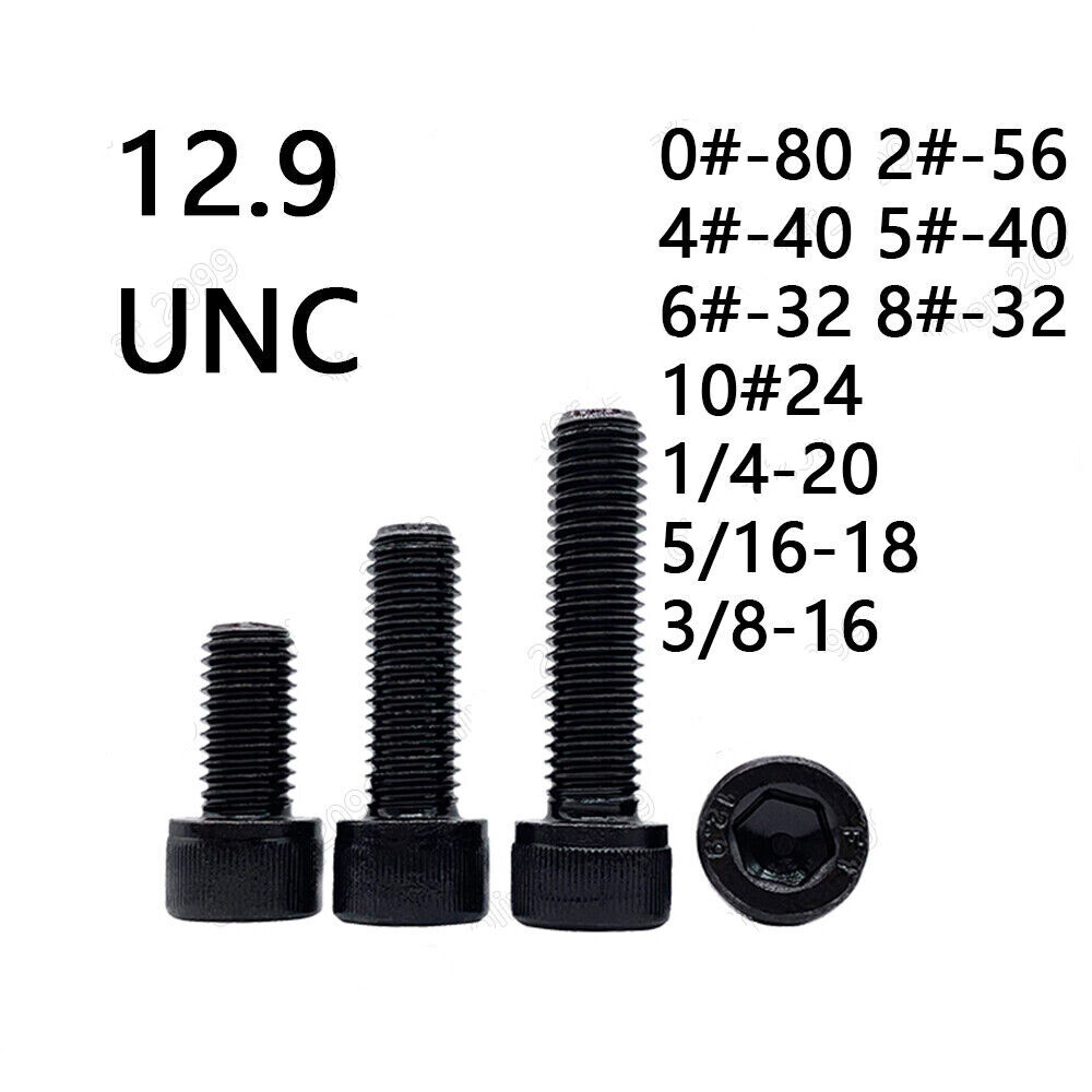 Black 12.9 Steel Hex Socket Bolts Cap Head Screws 0# 2# 4# 5# 6# 8# 1/4 5/16 3/8