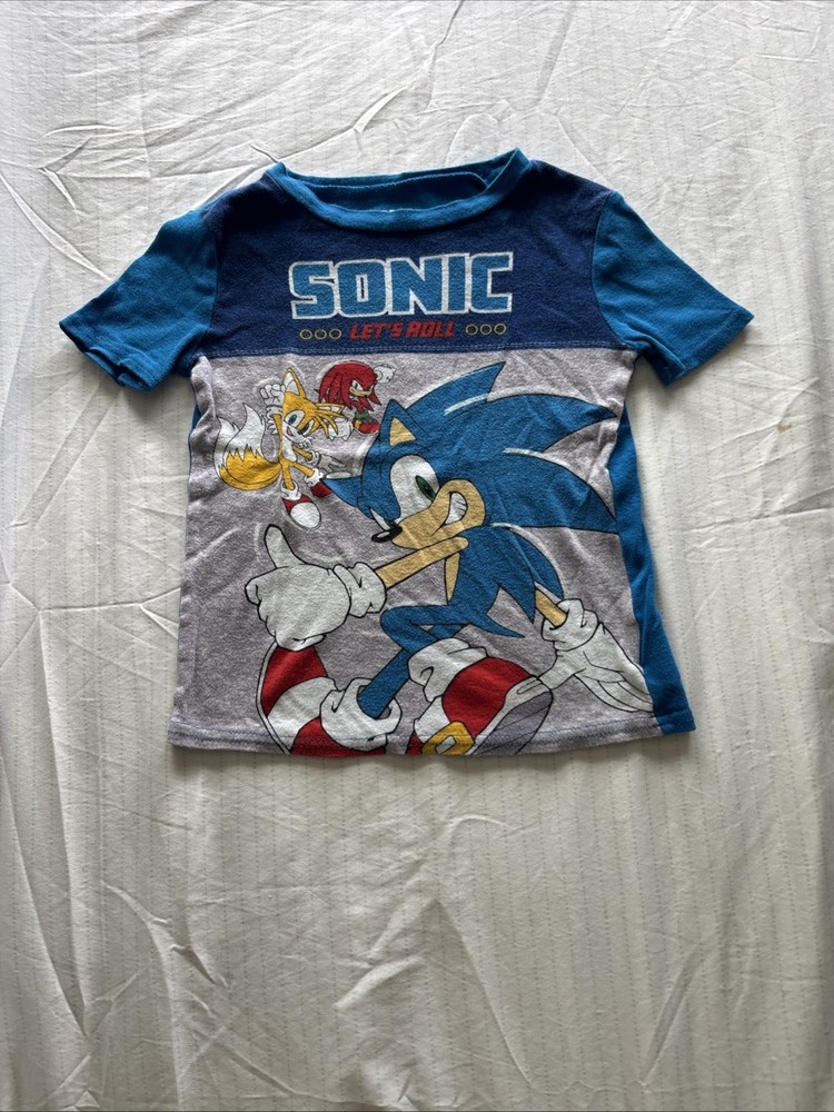 Sonic The Hedgehog Kid Children Boy Size 8 Shirt 100% Cotton Tails Knuckles Game