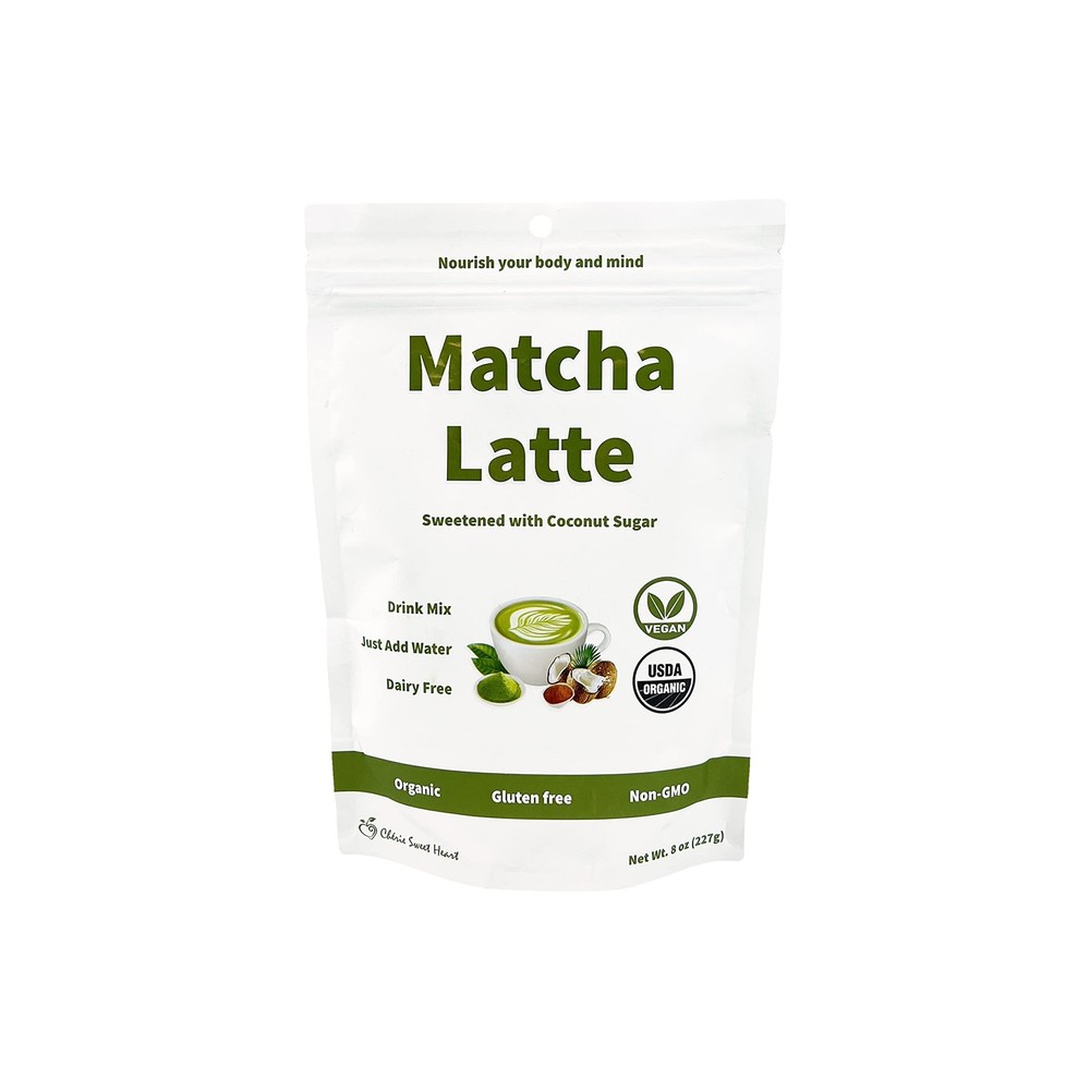Organic Sweetened Matcha Latte Powder with Coconut Sugar in Resealable Bag