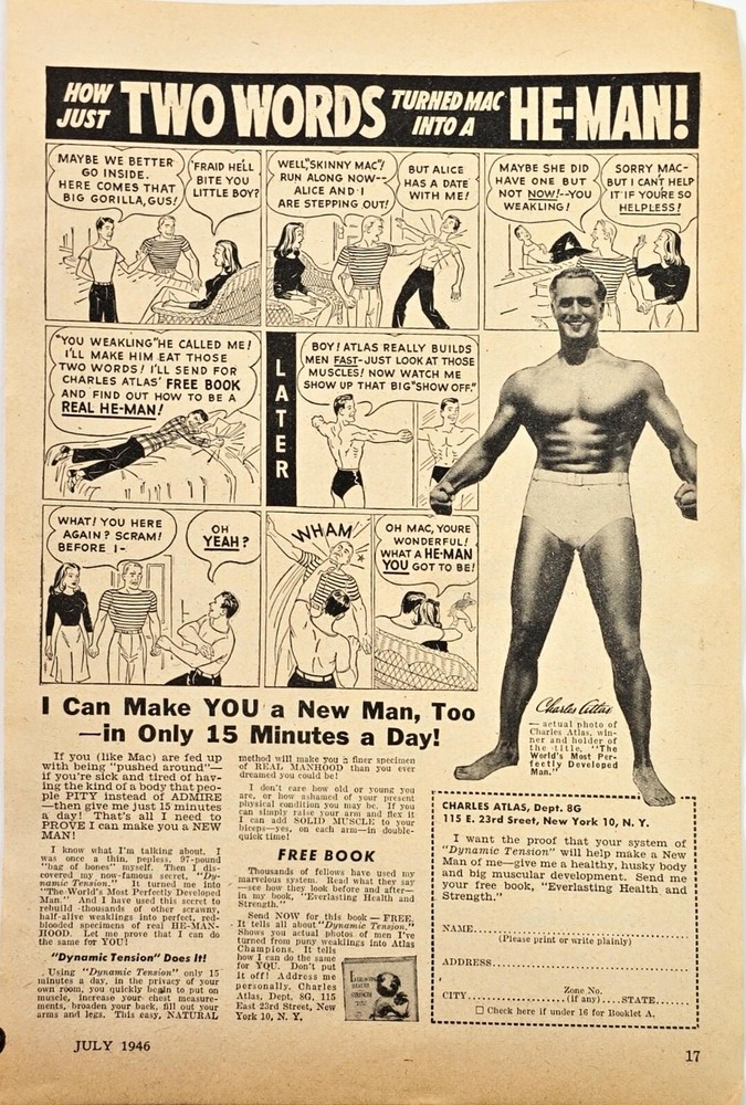 Charles Atlas He-Man Comic Strip Vintage 1946 Print Ad 6 1/2 X 9 1/2