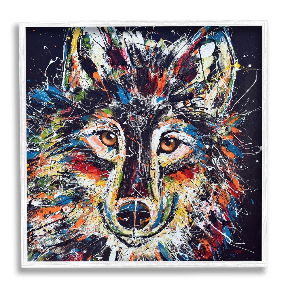Abstract Wolf Urban Style Hues Giclee Framed Wall Art, Design by Jen Seeley