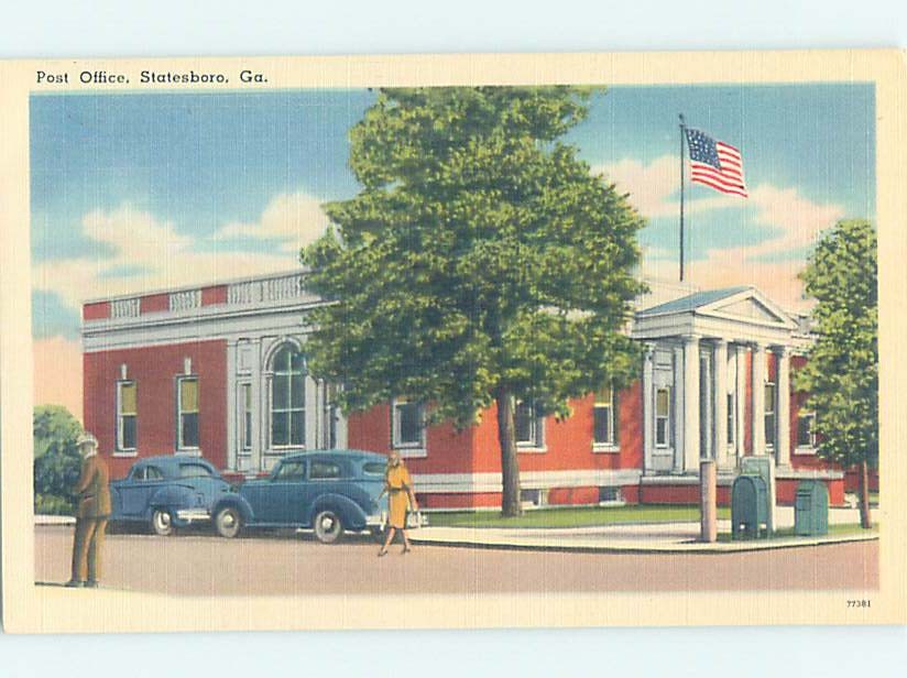 Linen POST OFFICE SCENE Statesboro Georgia GA m/09 AF0906@