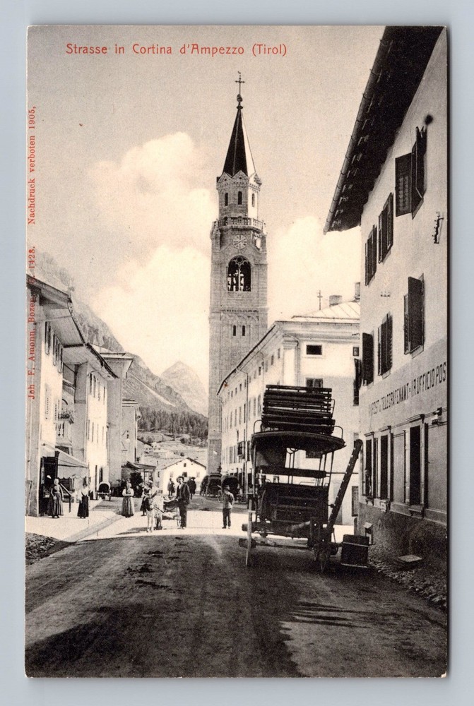 Italy- Cortina d'Ampezzo Ski Resort Town Street View Post Old Vintage Postcard