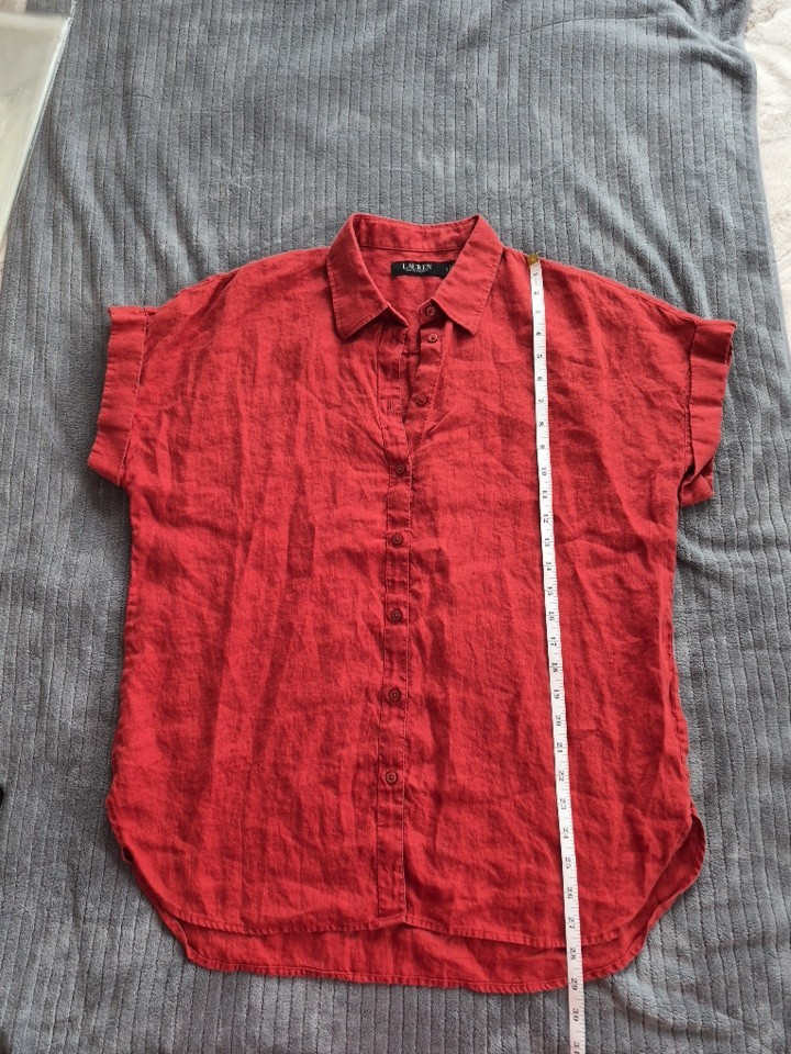 Lauren Ralph Lauren Linen Shirt Women L Terracotta Burnt Orange Button Up