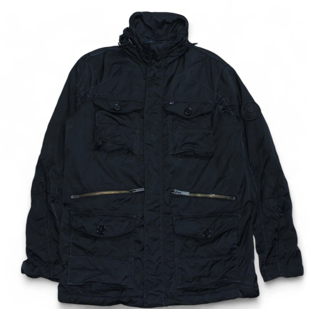 Tommy Hilfiger Mens Utility Jacket Size Small Black Nylon Heavy Lined Zip Pocket