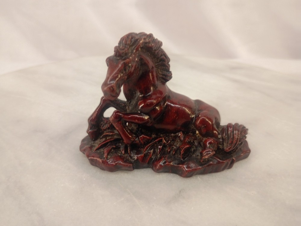 Vintage Chinese Red Resin Horse Figurine 3” Feng Shui Style Decor #7