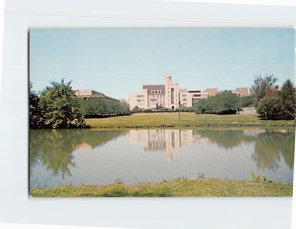 Postcard Davis Hall Northern University in DeKalb Man Made Lagoon Illinois USA
